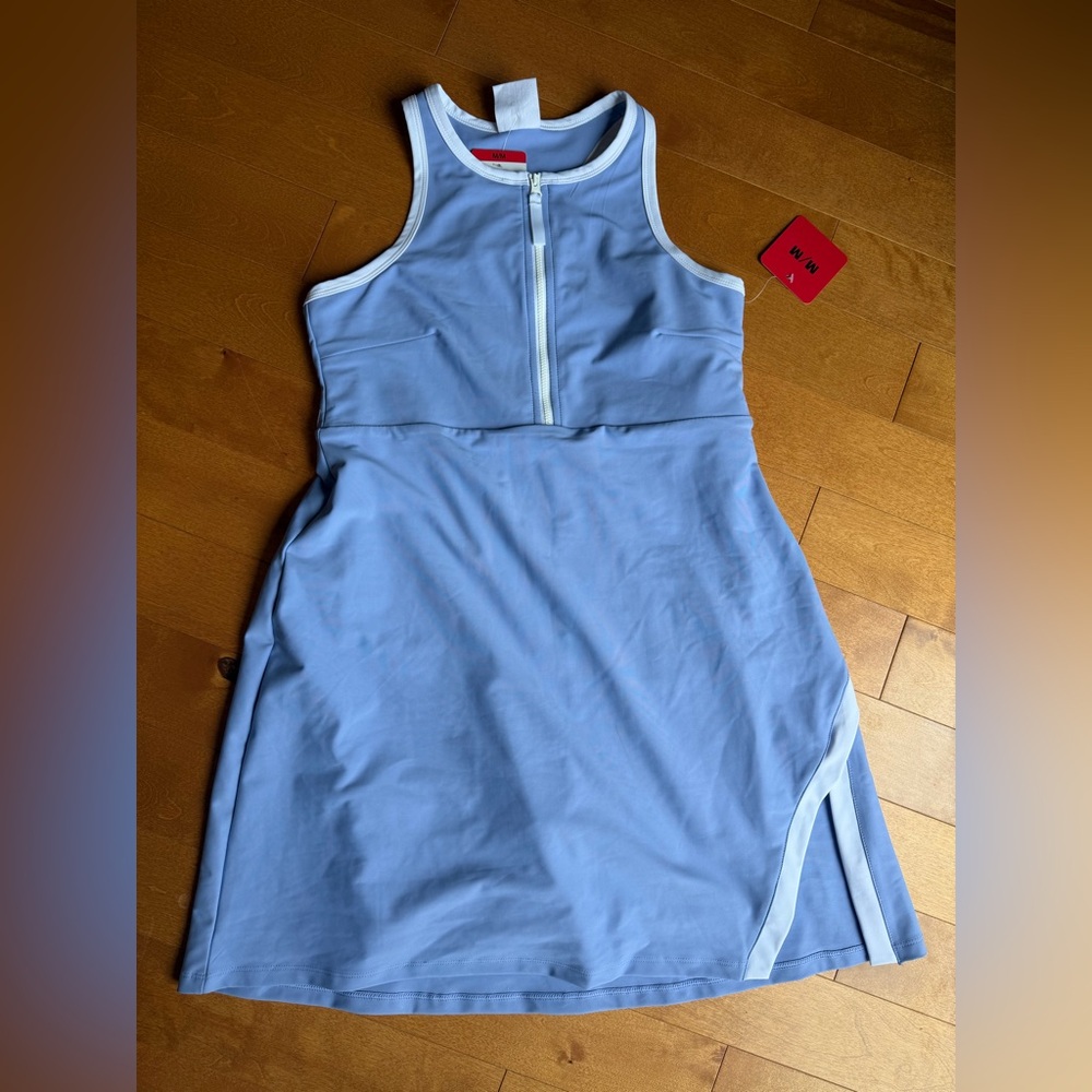 Lilac Purple Zip-Front Athletic Dress with White Trim